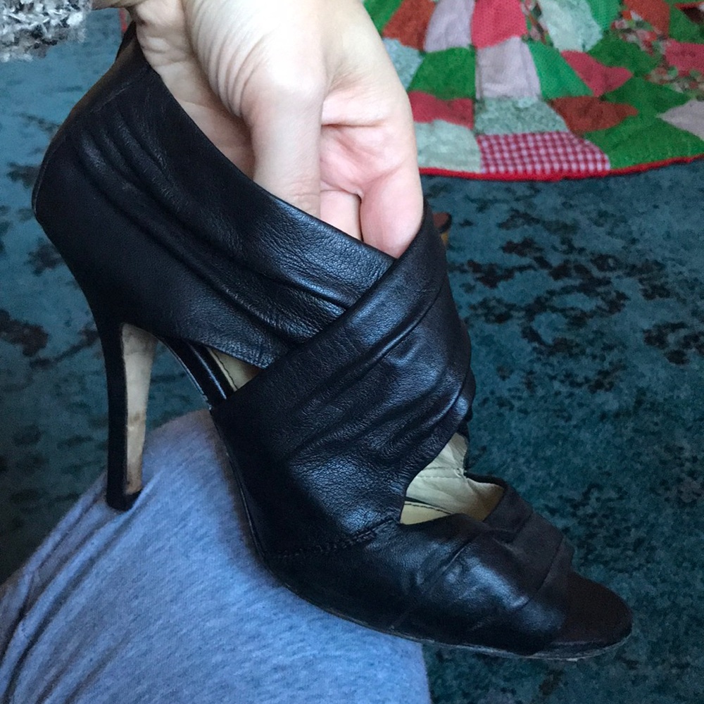 Black leather heels